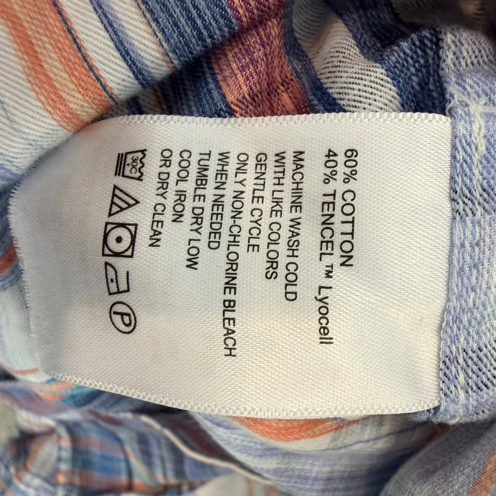 Tommy Bahama Men XXL Blue Orange Plaid Cotton Tencel Long Sleeve Button Up Shirt